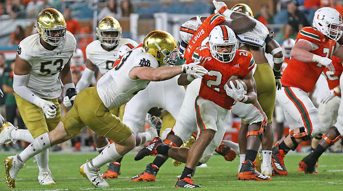 Miami RB Travis Homer is generating buzz as a top 2019 draft prospect.